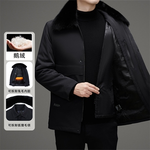 鹅绒兔毛内胆派克服男士大毛领皮草中老年脱卸狐狸毛领羽绒服外套,四十岁矮个子女人冬天羽绒服搭配图片