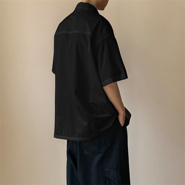 现货-夏季线条衬衫男宽松青少年时尚潮牌短袖衬衣-AC23005-P50,男装衬衫,电商A351