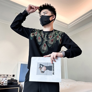 高级感痞帅卫衣外套男圆领印花社会小伙店主风301C-WY38-P58控78图片