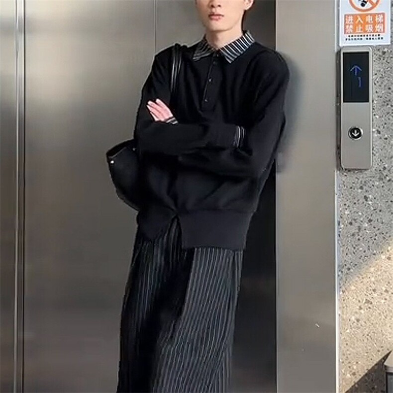 W195-P55高质量秋季休闲长袖假两件,男装T恤,电商B323A