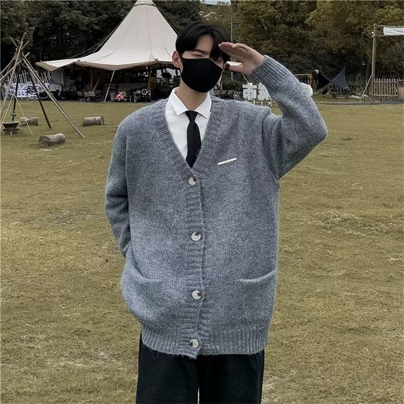 秋冬季新款美式复古休闲灰色慵懒风V领针织衫毛衣男XZ021-P53,男装针织衫/毛衣,星座1109-3