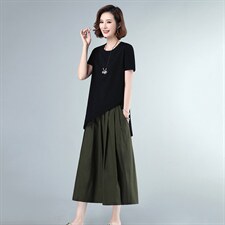 2021年夏季新款连衣裙女中长款短袖T恤半身裙子套装女休闲两件套，女装套装/套裙，简韵佳