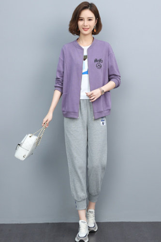 时尚休闲刺绣两件套裤女宽松显瘦百搭运动套装，女装套装/套裙，依恋蒂丝