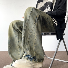 美式高街vibe水洗做旧牛仔裤男ins潮牌宽松阔腿直筒裤80669-P60，男装牛仔裤，星座1008-2