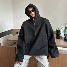 羊羔毛呢连帽卫衣垫肩秋冬高领拉链设计潮牌外套871P88，女装短外套，电商A458A