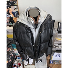 405A美式高街个性连帽设计假两件pu皮棉服MY24920-P158控188，男装棉衣，星座405A