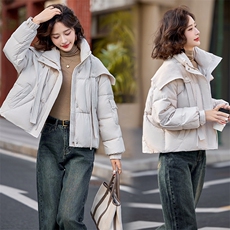 【24冬季新品】针织拼接可拆卸立领羽绒服~短款面包服羽绒服女，女装羽绒服，慕依路