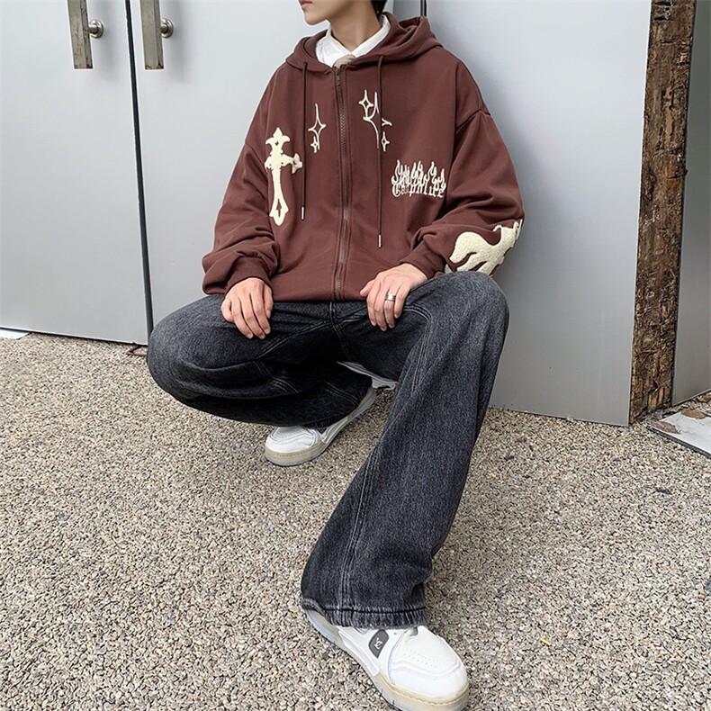 WY95-P38毛巾绣开衫卫衣外套,男装卫衣,星座1501-1