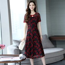 植物花卉潮流休闲时尚中长款气质件2021年夏季连衣裙，女装连衣裙，江南富贵女