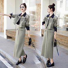 西装连衣裙女2025春秋新款高级感气质法式小香风两件套长袖职业裙，女装套装/套裙，依如秀(原杭风阁)