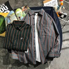 条纹长袖衬衫男士青年衬衣韩版潮流帅气秋季新款DS552T，男装衬衫，电商A102