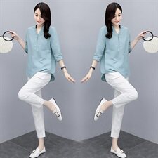 复古棉麻上衣，女装衬衫，希欧阁