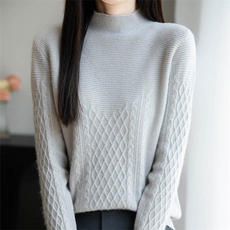 秋冬新款羊毛衫女半高领加厚扭花长袖毛衣韩版羊绒衫内搭打底衫，女装羊毛衫，暖绒情旗舰店