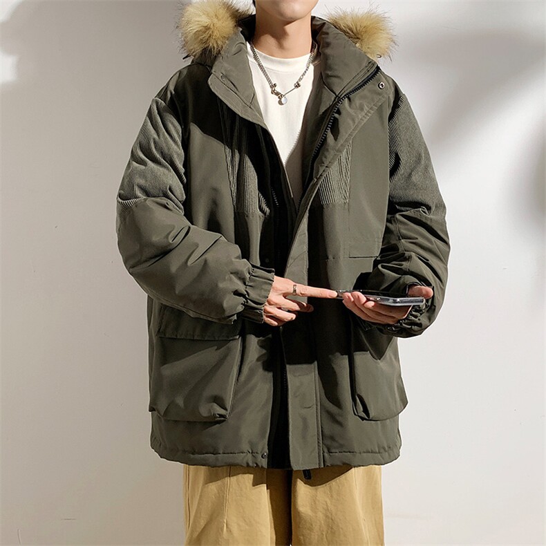 港风2026新品冬季宽松撞色棉服派克服毛领冬装加厚外套D009-P145,男装棉衣,星座717