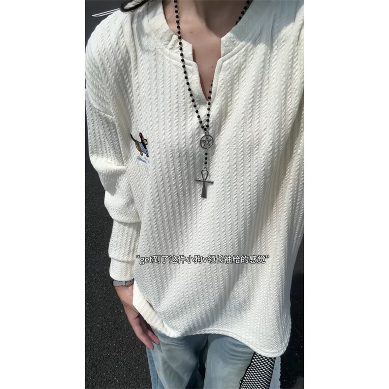 XZ809A/SYR07/特P19/控38肌理感腊肠狗绣花V领长T恤卫衣,男装T恤,星座809A(原222-1)