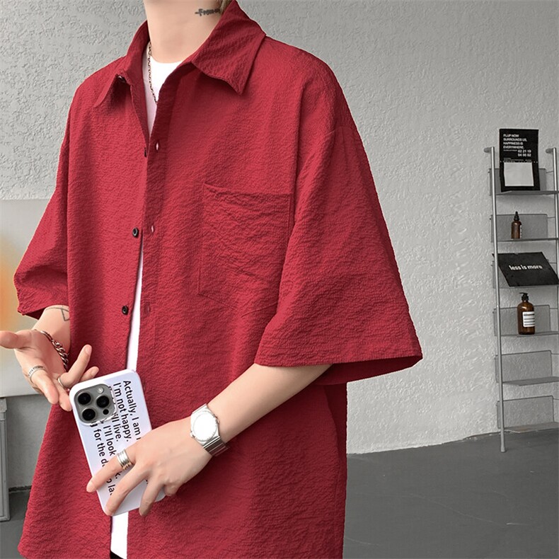 8XL-M泡泡纱盐缩肌理短袖衬衫男夏季冰丝外套防晒衬衣DC28011P36图片
