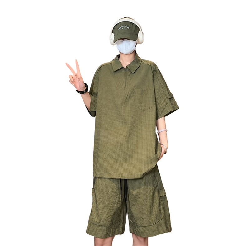 量大优供视频泡泡纱polo衫套装短袖短裤男XH77TZ-特P50,男装牛仔裤,电商B367