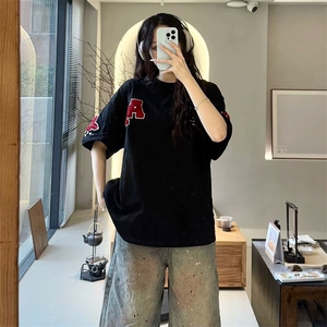 万针全刺绣工艺抖音得物高品质260克重磅纯棉双纱美式高街短袖T恤图片
