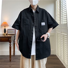 纯棉夏季新款五分袖衬衫男港风休闲工装衬衣外套宽松潮CY672-P46，男装衬衫，星座412-3