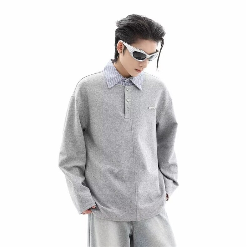 男士假两件美式复古半拉链力领卫衣男宽松情侣休闲运动上衣外套潮,男装针织衫/毛衣,四季星座505