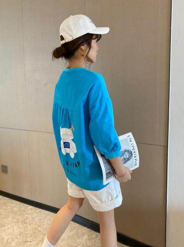 【现货】夏季新款针织防晒拼接字母刺绣印花七分袖圆领卫衣，女装卫衣/绒衫，微迪菲