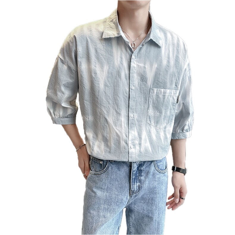 2025夏季新款男士半袖衬衫轻熟七分袖衬衣韩系宽松上衣901C11P58,男装衬衫,星座901