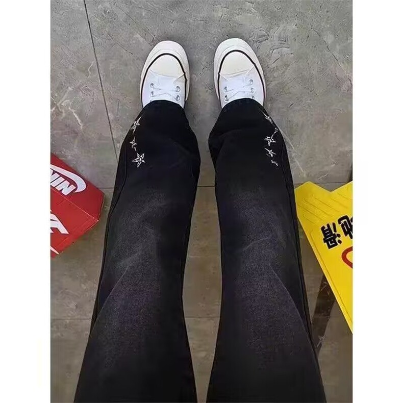1506/Q60730/P54微喇春秋新款直筒显瘦星星重工刺绣坠感拖地长裤,男装休闲裤,星座1506