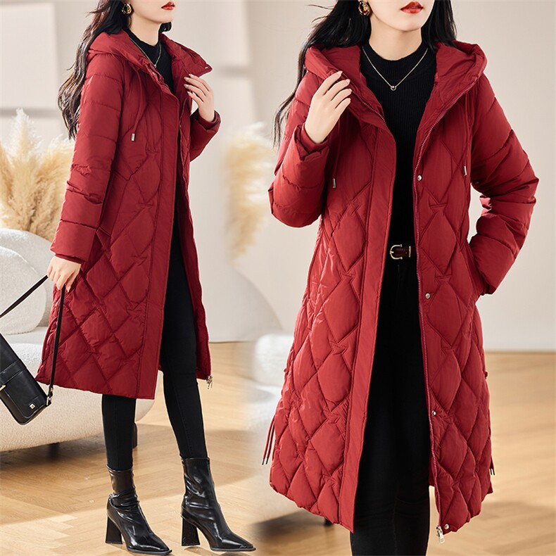 2024年冬季女装新款连帽直筒型纯色中长款羽绒棉棉服风衣棉衣，女装棉衣/棉服，初闻兮