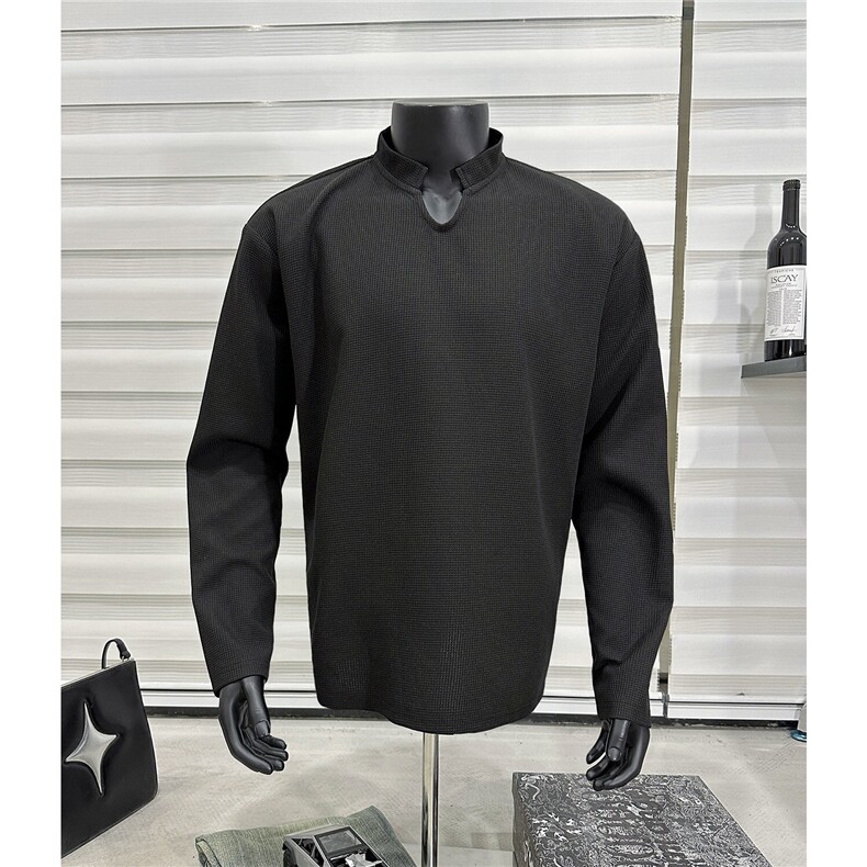 假模-2026春季打底衫宽松长袖T恤春装亨利领男女同款上衣S386特28，男装T恤，电商A233-1