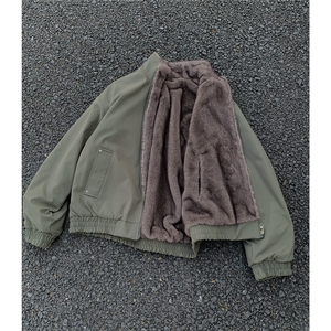 假模原品质两面穿水洗鱼骨纹牛津帆布银蓝狐座山雕外套S530特118图片