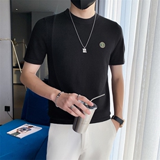 秋针织纯色短袖半圆领T恤男内搭上衣毛衣打底衫301A-1/M02/P48，男装T恤，星座301A-1