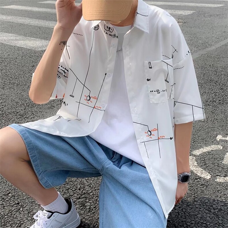 短袖衬衫春款男港风潮流弹力冰丝衬衣CD02P26,男装衬衫,星座1116-2