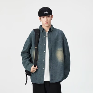 牛仔衬衫男款新款潮牌休闲翻领高级感痞帅外套3380 P57,男装衬衫,星座410-2