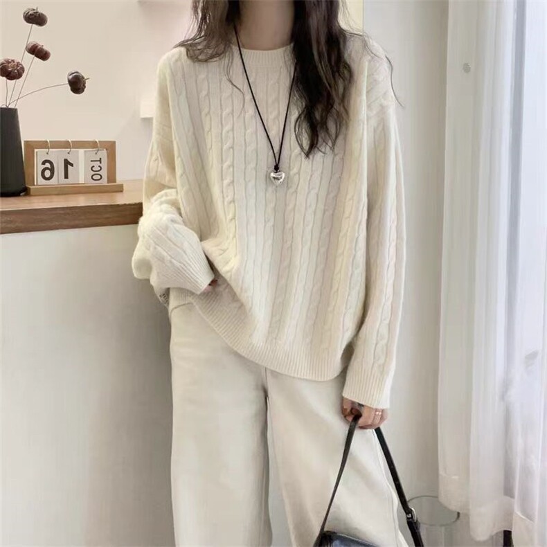 毛衣女慵懒秋冬宽松针织新款长袖内搭套头打底衫，女装羊毛衫，锦瑟羊绒