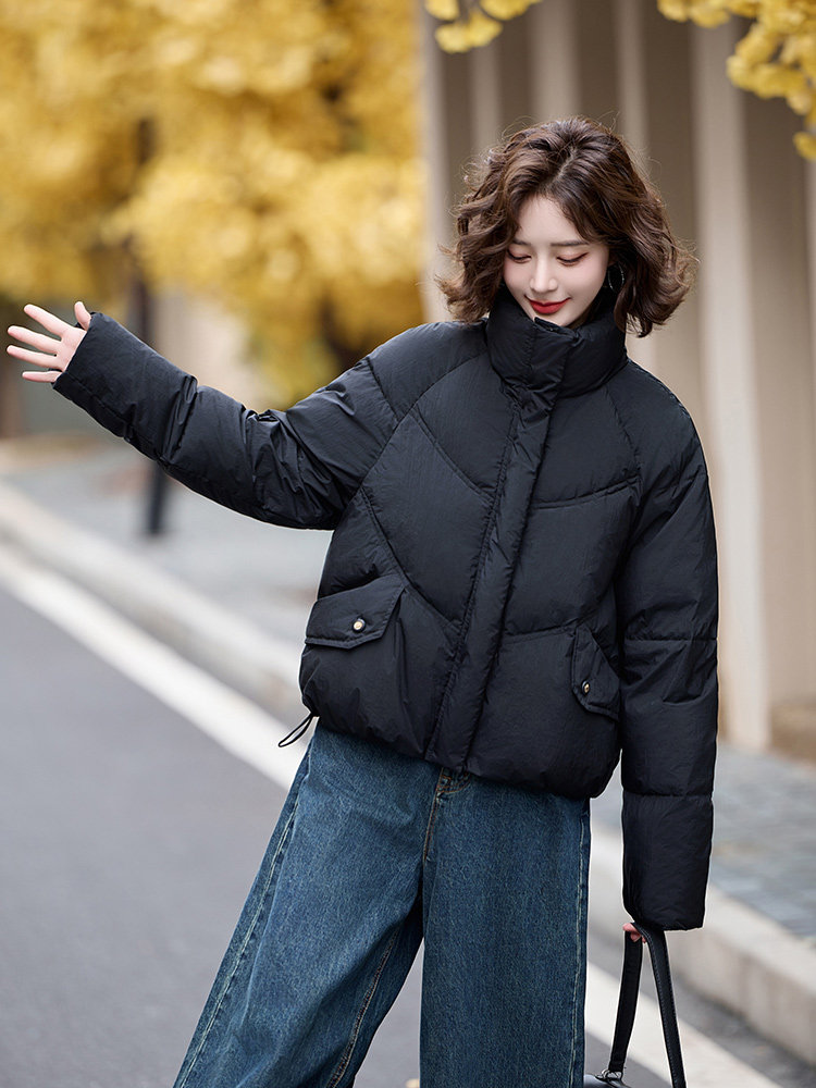 时尚气质女款短款羽绒服冬季保暖轻薄显瘦外套90%白鸭绒填充黑色百搭设计,女装羽绒服,姿衣坊