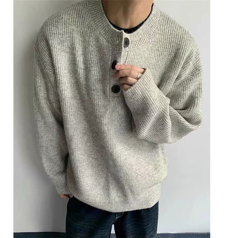 秋冬季V领毛衣男纽扣日系复古慵懒风上衣宽松潮牌针织衫,男装针织衫/毛衣,星座410-7