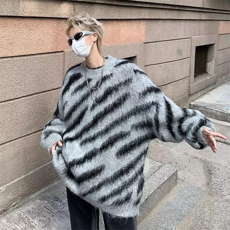 美式复古小众斑马纹毛衣男女圆领套头针织衫外套潮牌56446-p50,男装针织衫/毛衣,星座1008
