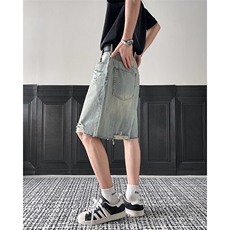 美式夏季做旧水洗破洞牛仔短酷男痞帅休闲宽松五分裤潮DK0913-P45，男装牛仔裤，星座308B-1