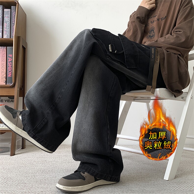 A503加绒-P68M-8XL冬季大码加绒加厚美式阔腿宽松牛仔裤,男装牛仔裤,星座109