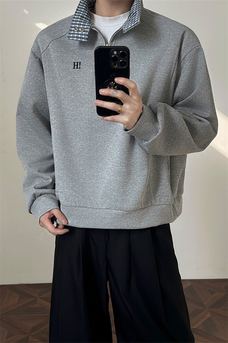 秋冬男士美式半拉链立领运动卫衣男女潮牌秋季情侣外套Polo衫p55,男装Polo衫,电商B319