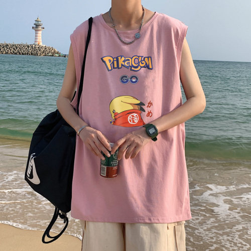 ！港风2023夏季无袖背心男加肥加大码宽松短袖T恤男BX257-P20,男装背心/马甲,电商B371