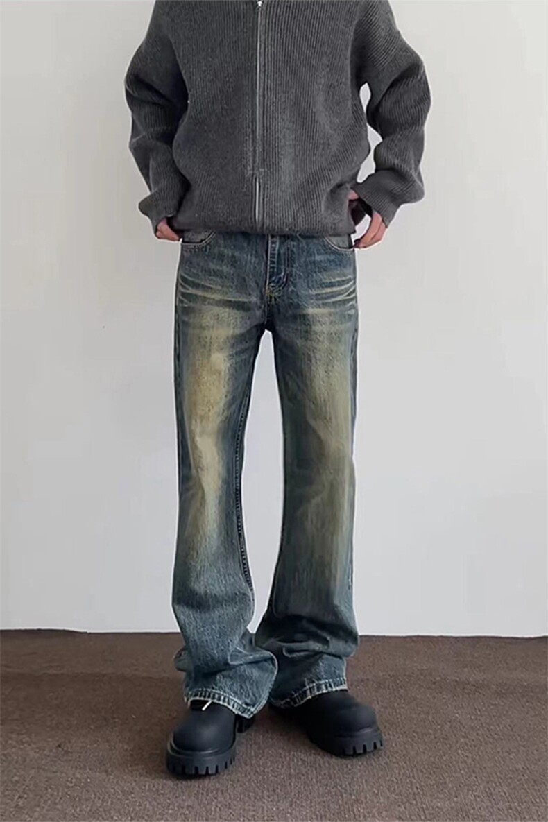 美式ins高街hiphop重工艺水洗微喇复古蓝牛仔裤货号K2320-1P55,男装牛仔裤,电商A063