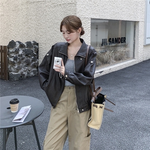 仿蛋白PU皮衣外套女2025秋季新款高级感翻领夹克女韩版时尚显瘦潮图片
