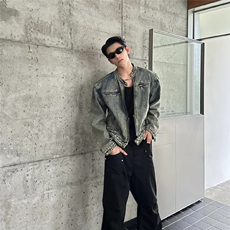 现货不缺货水洗牛仔衣宽松做旧牛仔外套1209-1-JK12-P78(网图)，男装工装外套，星座1209-1