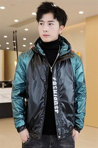 冬季亮拼袖羽棉服男模特加厚夹克保暖外套工装棉衣绿870加绒图片