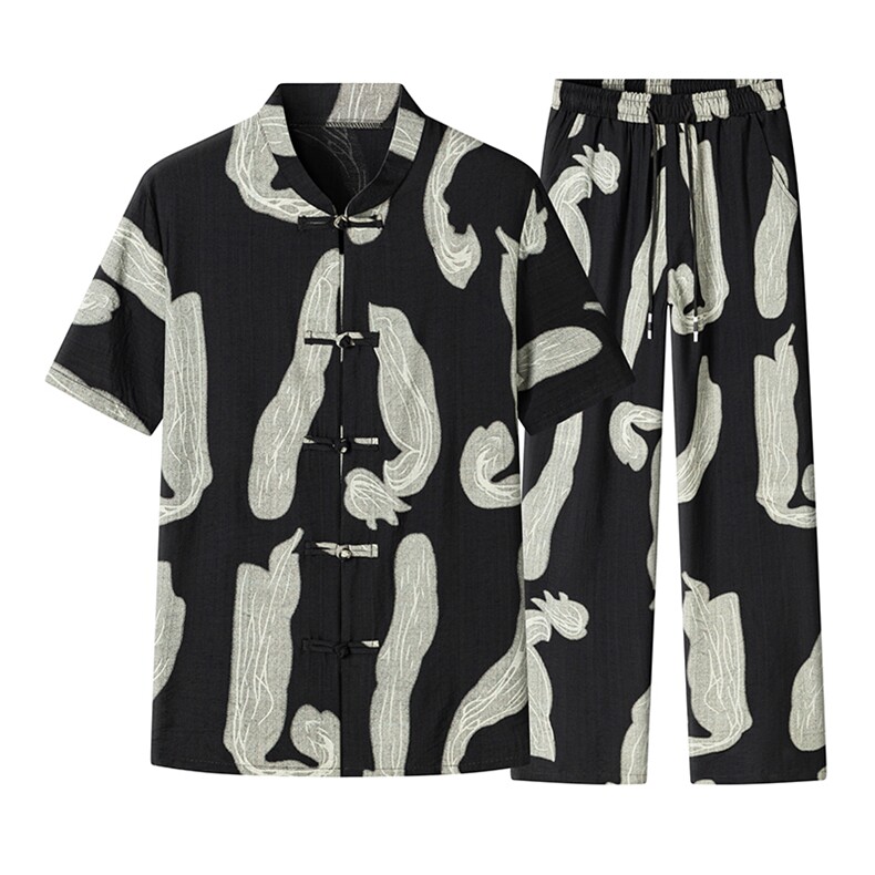 男士夏季风汉服棉麻透气舒适复古开衫唐装两件套HO6929-P65,男装民族服装,星座1105-3