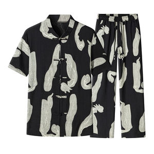 男士夏季风汉服棉麻透气舒适复古开衫唐装两件套 HO6929-P65图片