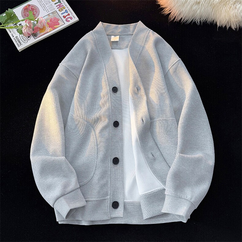 8XL-M春季开衫V领卫衣男港风日系慵懒风痞帅长袖上衣服外套KS001图片