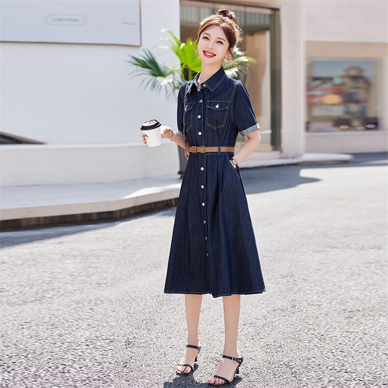 天丝牛仔连衣裙女薄款2026夏季新款小个子高级感减龄显瘦衬衫裙子,女装连衣裙,美沁