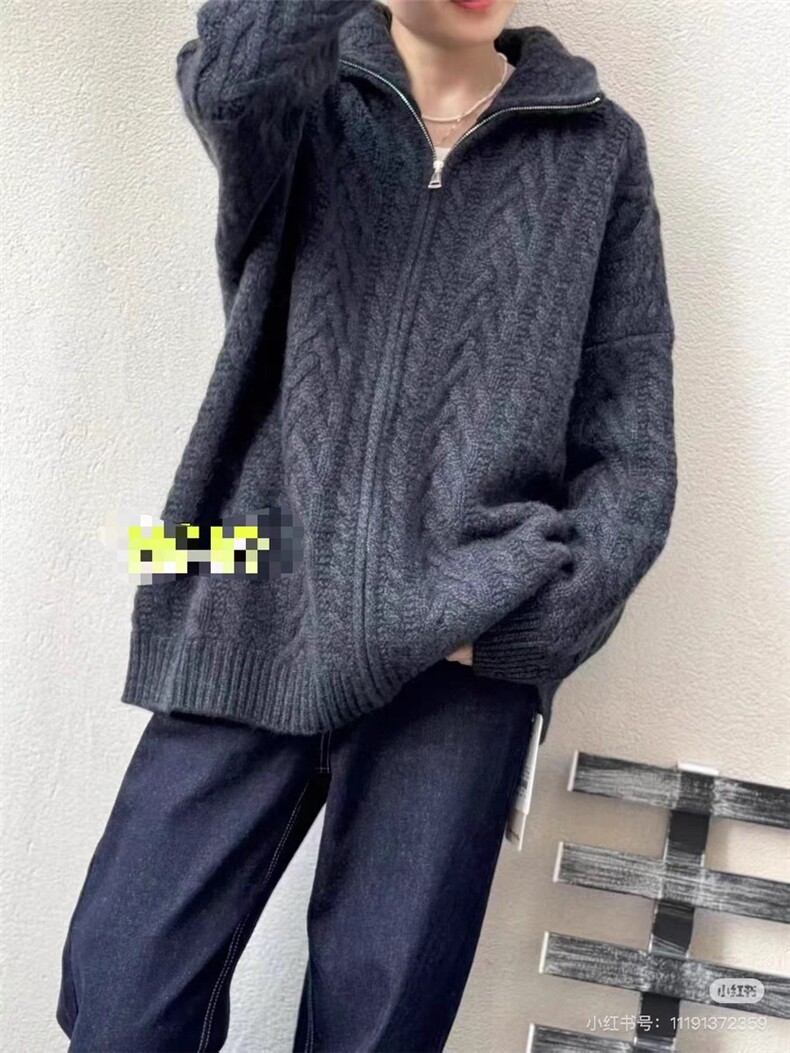 秋冬开衫女立领拉链宽松针织毛衣慵懒,针织衫/毛衣,隆秋羊绒